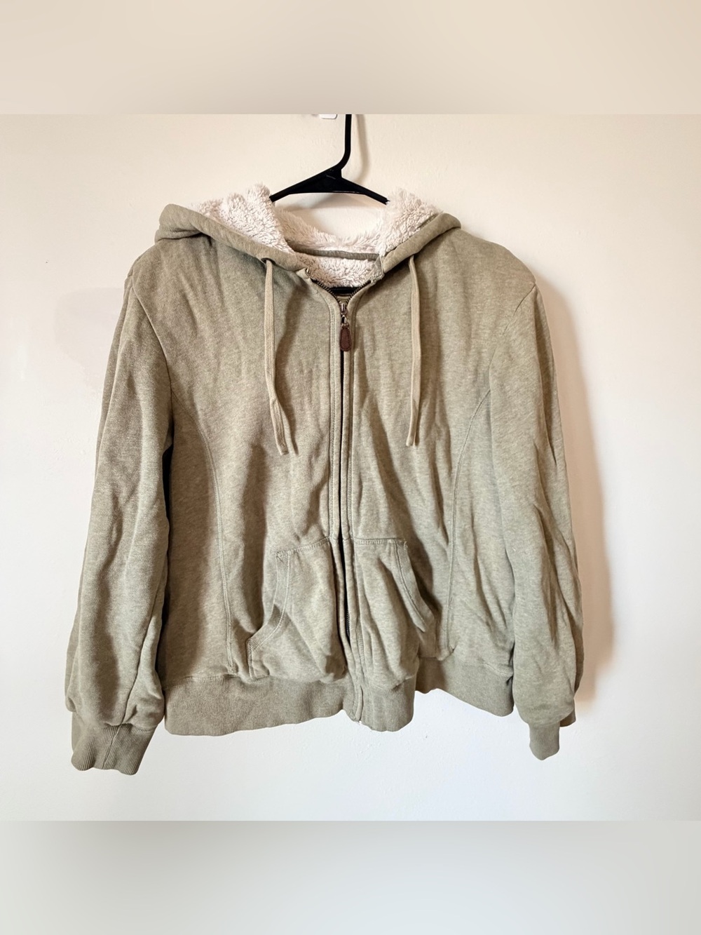 GreenTea Sage Zip-Up Hoodie with Sherpa Lining